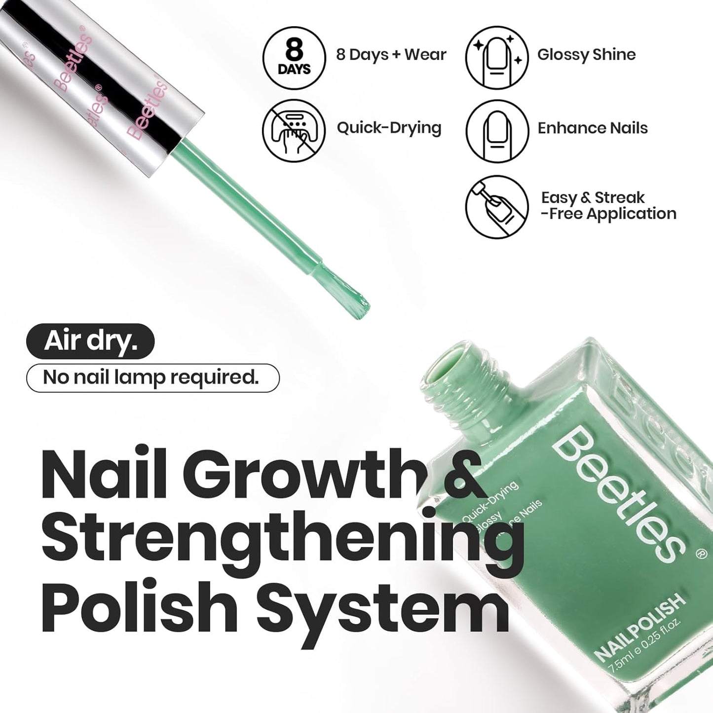 Beetles Green Nail Polish Set P181, 6 Colors Blue White Nail Polish Set, Green Collection Quick Dry Long Lasting Manicure Patricks Day DIY Nail Art Salon Home Gift For Women-BrightBean Baby