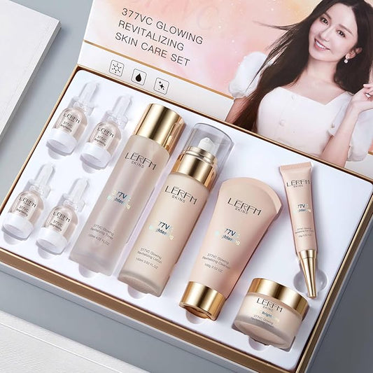 AESTHTANY LERFM Moisturizing Brightening Aloe Face Skin Care Set Hyaluronic Serum Skin Care Set | Radiant, Youthful Skin Alcohol-Free Hypoallergenic Cleanse, Recondition and Puri (377- Nine piece set)-BrightBean Baby