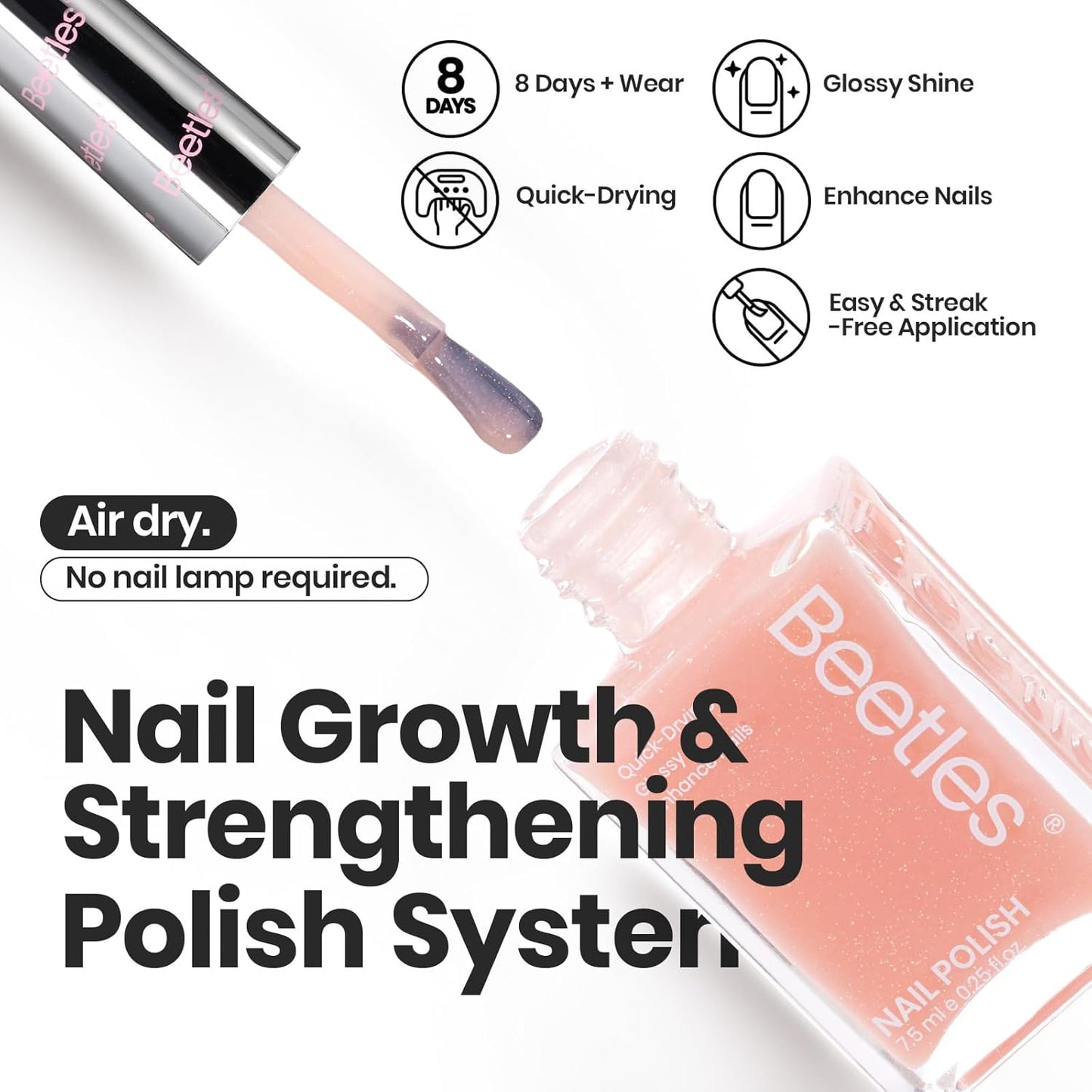 Beetles Nail Polish Set, 6 Colors Nude Nail Polish Kit Shimmer Nude Jelly Pink Champagne Mist Quick Dry Fingernail Polish Gifts for Women Salon DIY Manicure Kit-BrightBean Baby