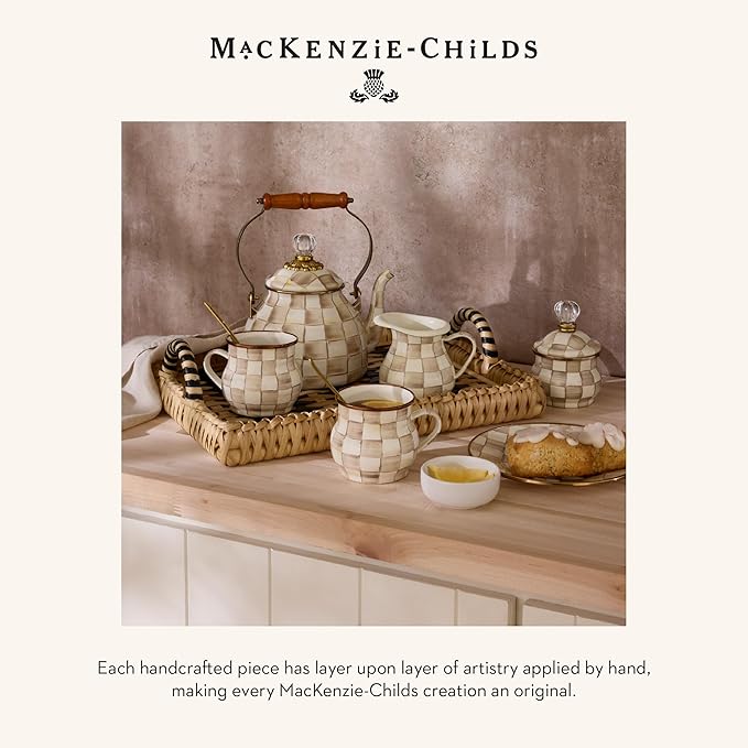 MACKENZIE-CHILDS Slotted Spoon, Silicone Turner for Cooking, Brown-and-White Mocha Check