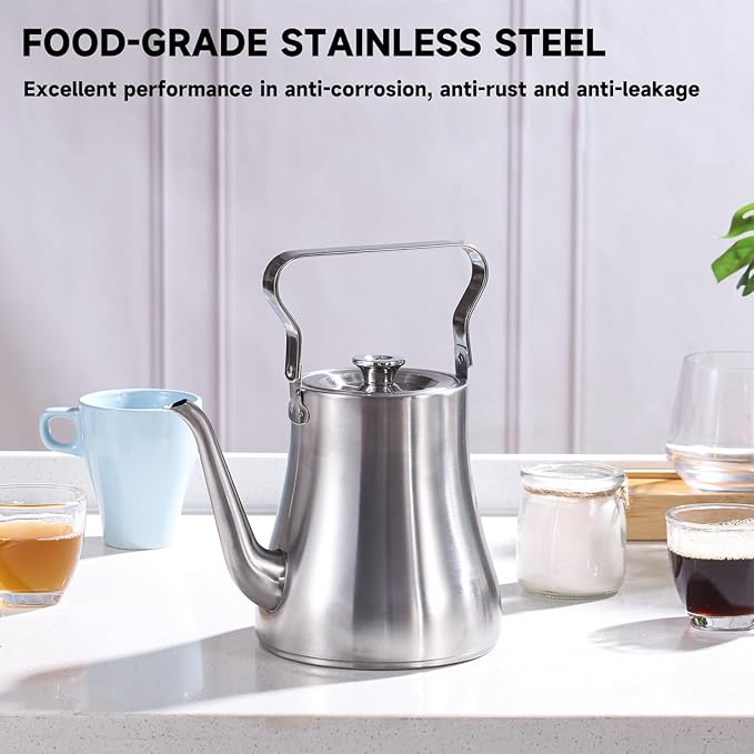 68OZ/2000ML Stainless Steel Teapot with Removable Infuser for Loose Leaf & Tea Bags, Stovetop Safe Tea Maker Water Kettle for Home Kitchen Hotel Restaurant Outdoor, Silver