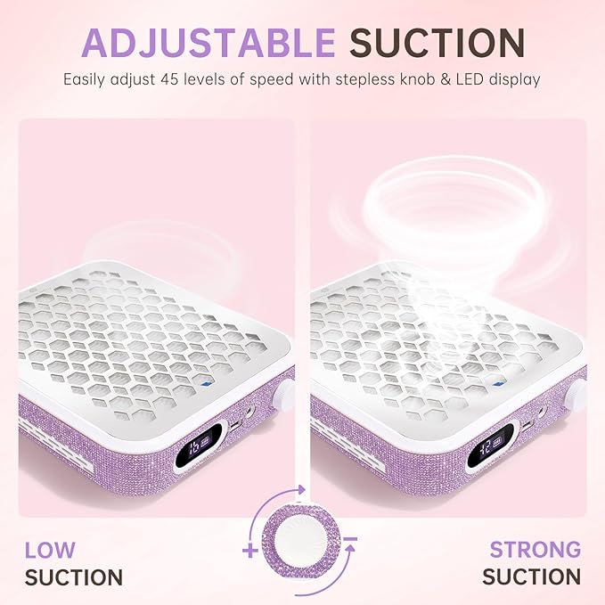 Nail Dust Collector, Rechargeable Dust Collector Nail Tech, Powerful Vacuum Fan Vent Dust Collector Extractor Dust Suction Machine for Acrylic Nails Polishing, Nail Salon&Home,Purple-BrightBean Baby