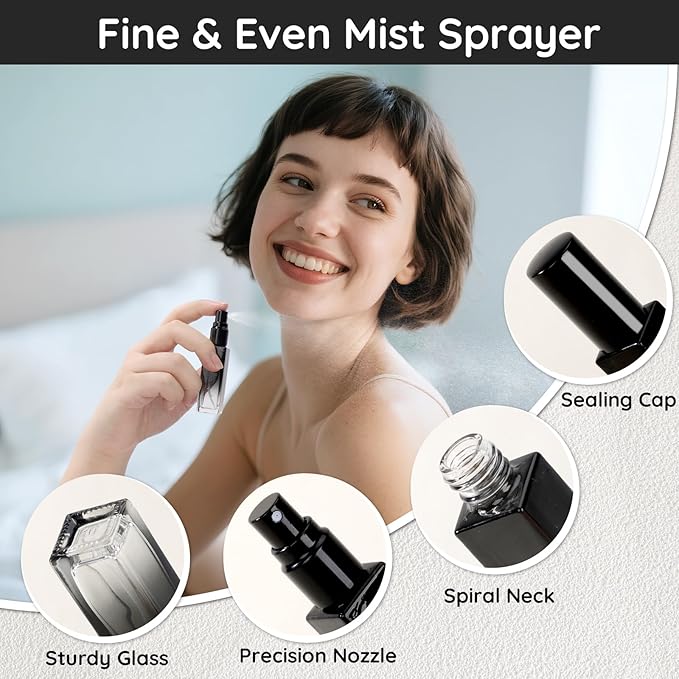 Segbeauty 0.34oz Perfume Atomizer, 10 Pack Glass Mini Travel Perfume Bottle Refillable, 10ml Empty Travel Size Bottles for Cologne Fragrance, Cologne Sprayer with Transfer Tools Set for Refill-BrightBean Baby