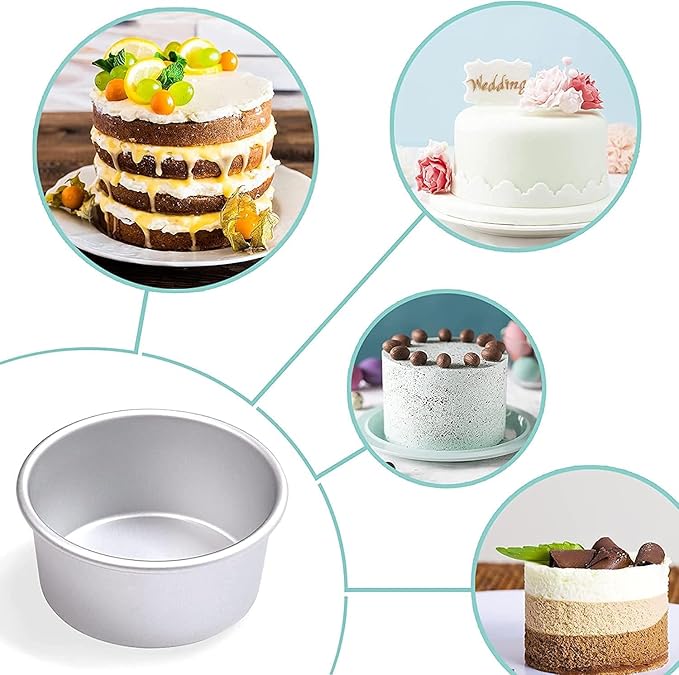 HomeMall 4 x 2 inch Round Cake Pan Set of 4, Aluminum Baking Pans for Mini Cakes, Heavy Duty Non-Stick, Evenly Baking Tools for Home Kitchen, Birthday Wedding Anniversary