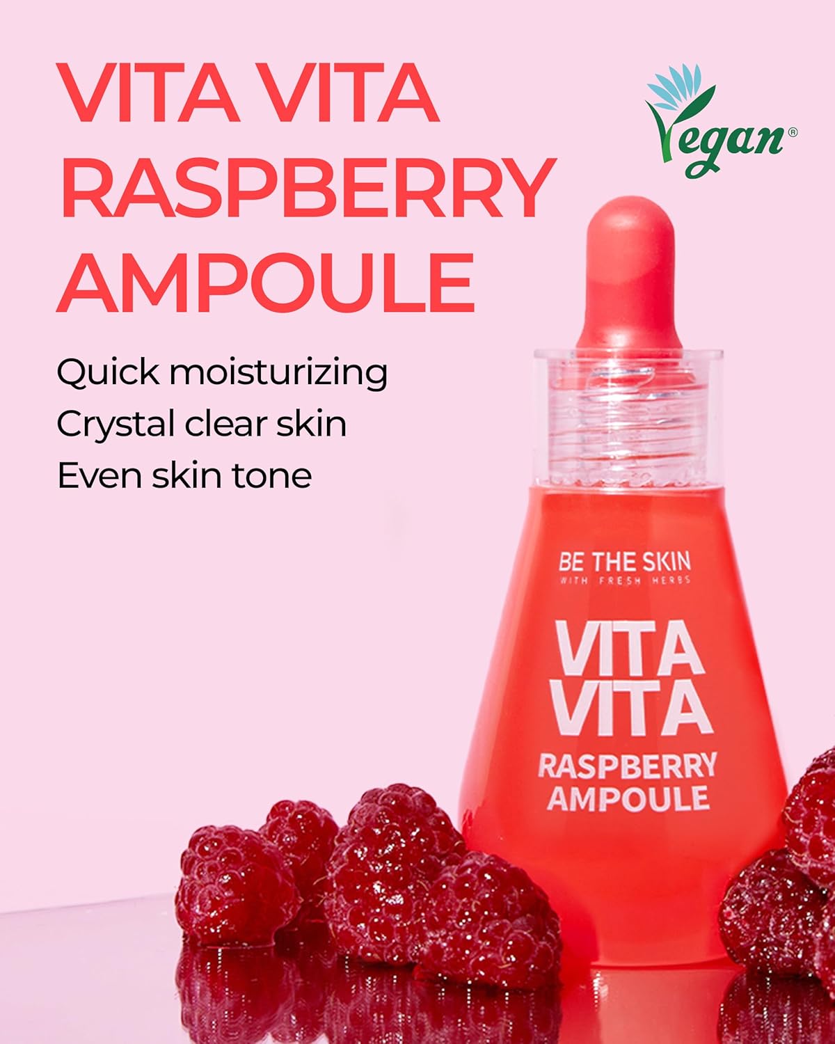 Vitavita Raspberry Ampoule - Radiance Boosting Face Serum for Even Skin Tone and Enhanced Elasticity with Niacinamide, Vitamin C, 11 Peptides, 1.01 fl.oz.-BrightBean Baby