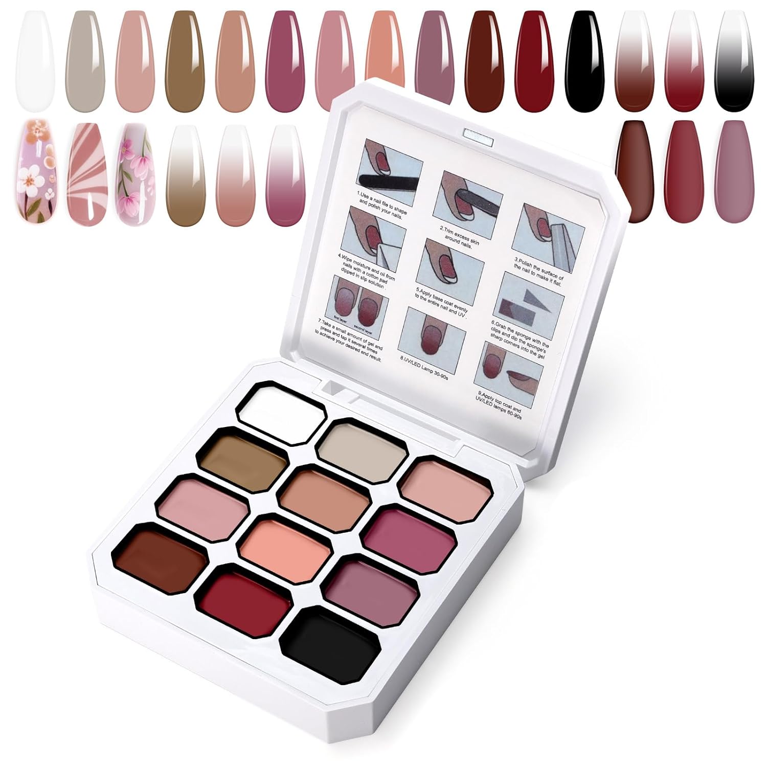 Gradient Painting Gel, 12 Colors Ombre Nail Polish for Pigmented Pat Painting Gel French Manicure No-wipe Soak of UV DIY Art Home Salon Palette Palette Velvet Sonnet-BrightBean Baby