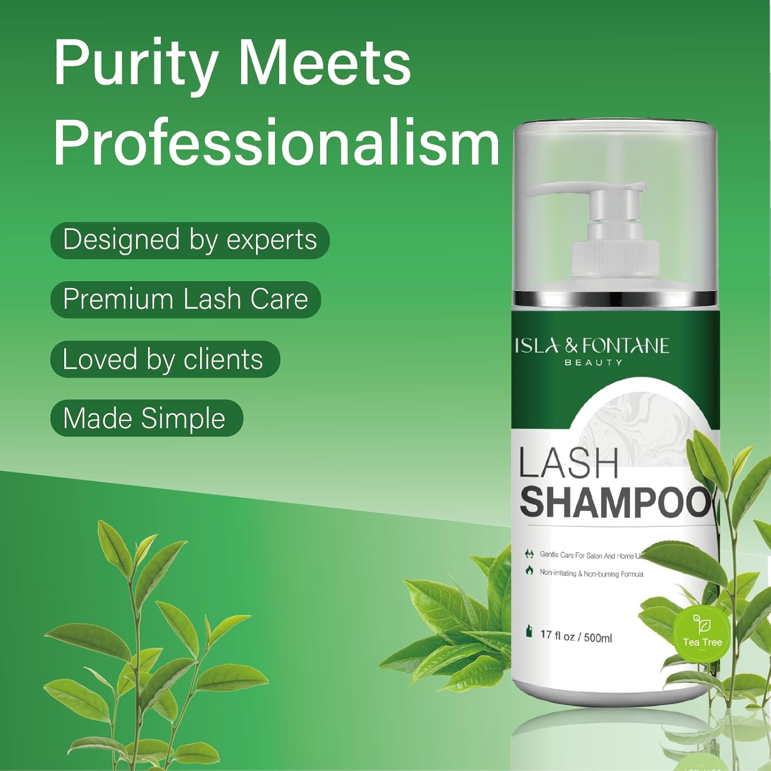 ISLA & FONTANE Lash Shampoo Bulk – Multi-Scent Series – 17 fl oz / 500ml | Gentle Eyelash Cleanser for Lash Extensions | Non-Irritating | Professional Lash Bath Foam For Salon And Home Use (Tea Tree)-BrightBean Baby