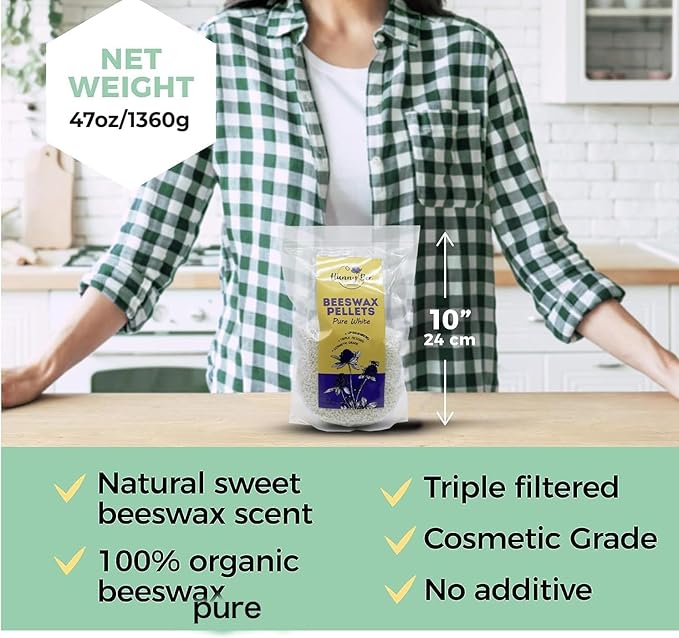 HUNNYBEE Beeswax Pellets 3LB, 100% Pure Bees Wax for DIY Candles, Skin, Body Cream, Face, and Hair Care, Lotions Deodorant, Lip Balm and Soap Making (Pure White, 3 lbs)-BrightBean Baby