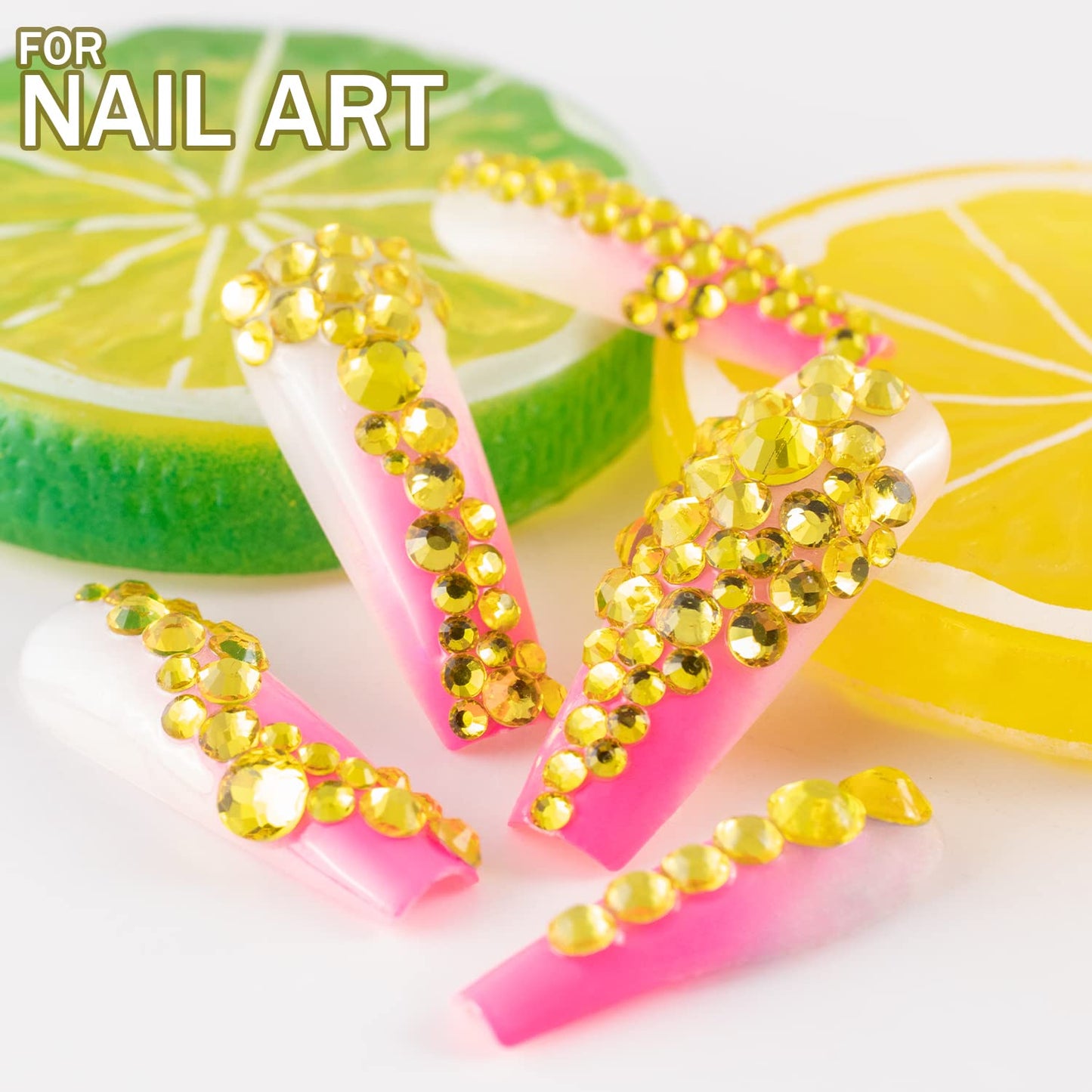 One Pack 2000 Pcs of Flatback Round Lemon Yellow Rhinestones 6 Sizes (1.5-6 mm) with Nail Art Rhinestone Picker Pencil and Tweezer for DIY and Salon Use-BrightBean Baby
