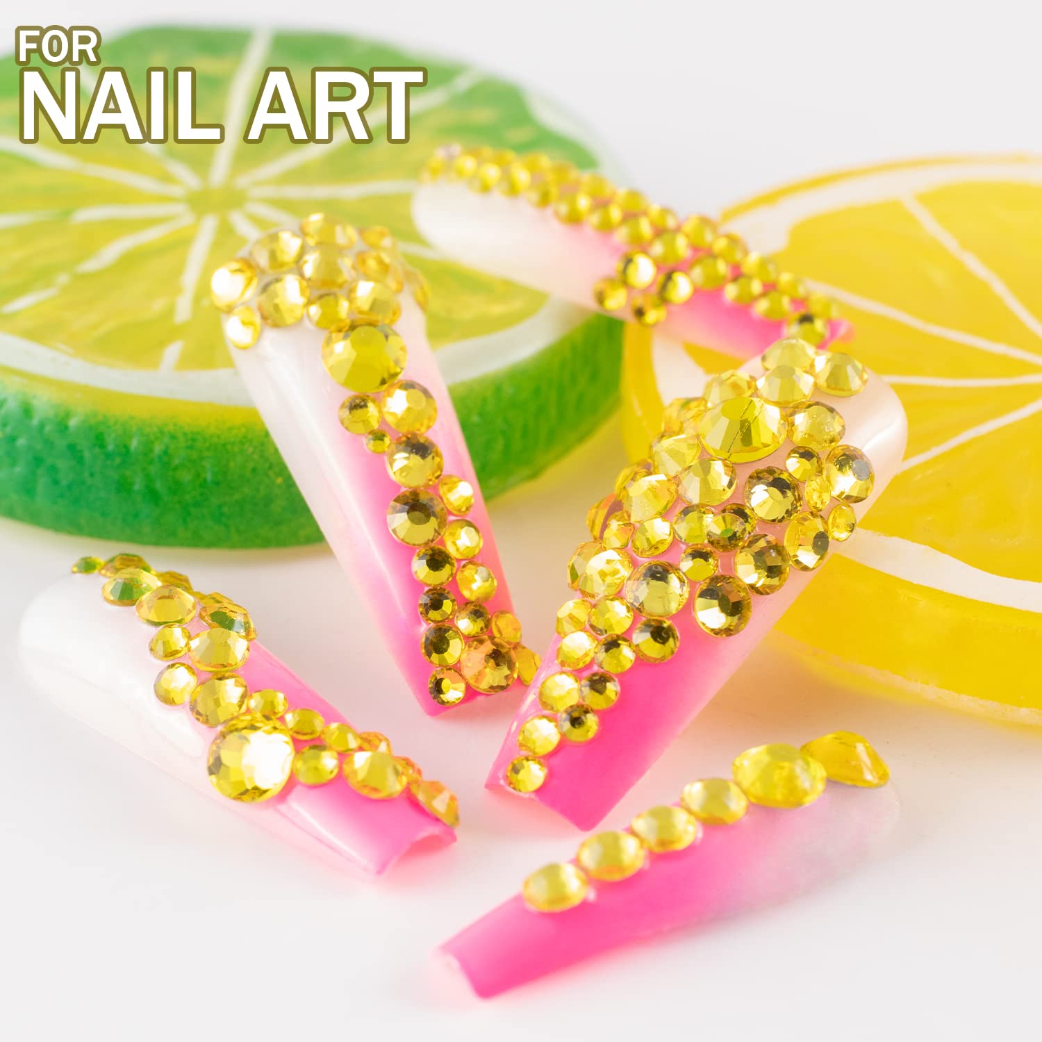 One Pack 2000 Pcs of Flatback Round Lemon Yellow Rhinestones 6 Sizes (1.5-6 mm) with Nail Art Rhinestone Picker Pencil and Tweezer for DIY and Salon Use-BrightBean Baby