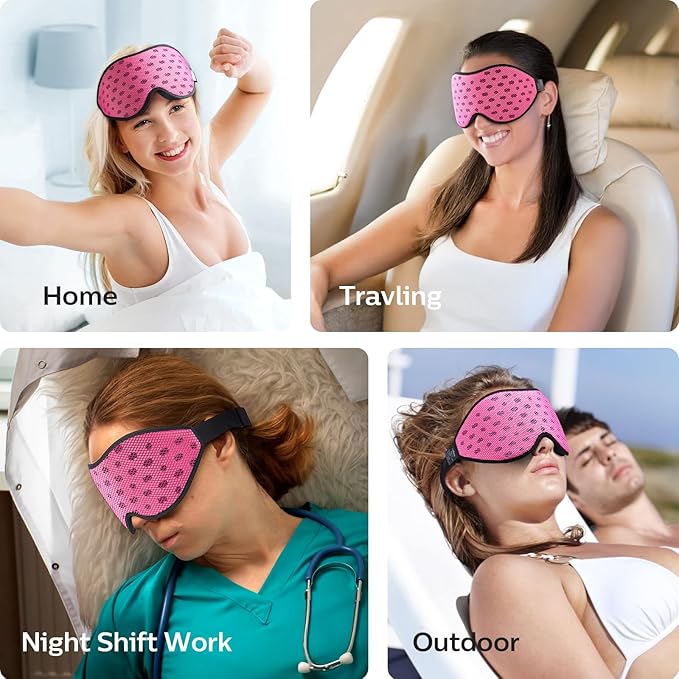 LitBear Breathable Sleep Mask, 3D Eye Mak Sleep for Side Sleepers Women Men, Light Blocking Sleeping Mask with Adjustable Strap, Soft Lightweight Eye Cover for Travel, Night Work, Nap, Office - Pink-BrightBean Baby