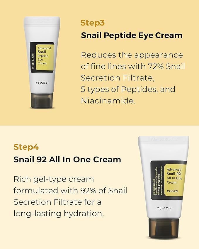 COSRX All About Snail Korean Skincare | TSA Approved Travel Size, Gift Set with Face Gel Cleanser, Essence, Cream & Eye-cream, Repairing, Recovering, Rejuvenating Kit with Snail Mucin, Korean Skincare-BrightBean Baby