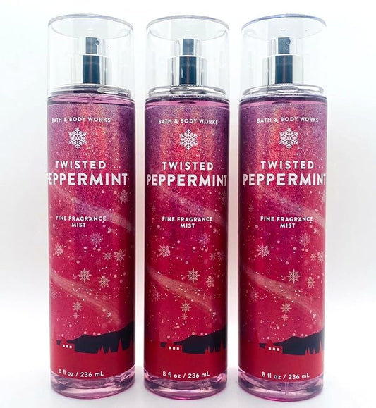 Lot of 3 Bath & Body Works Holiday Traditions Twisted Peppermint Fine Fragrance Mist 8 oz each (Twisted Peppermint)-BrightBean Baby