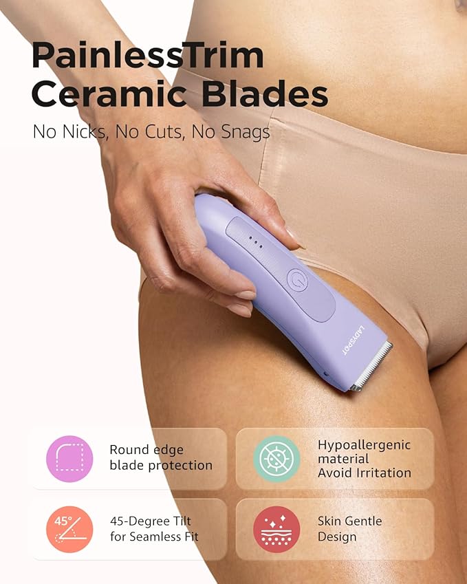 Bikini Trimmer for Women, Pubic Hair Trimmer Shaver for Women -Waterproof Hair Shaver Razors, LADYSPOT™ Shaving Sets,with 3 Guards,Replaceable Hypoallergenic Ceramic Blade,Wet/Dry(Purple)-BrightBean Baby