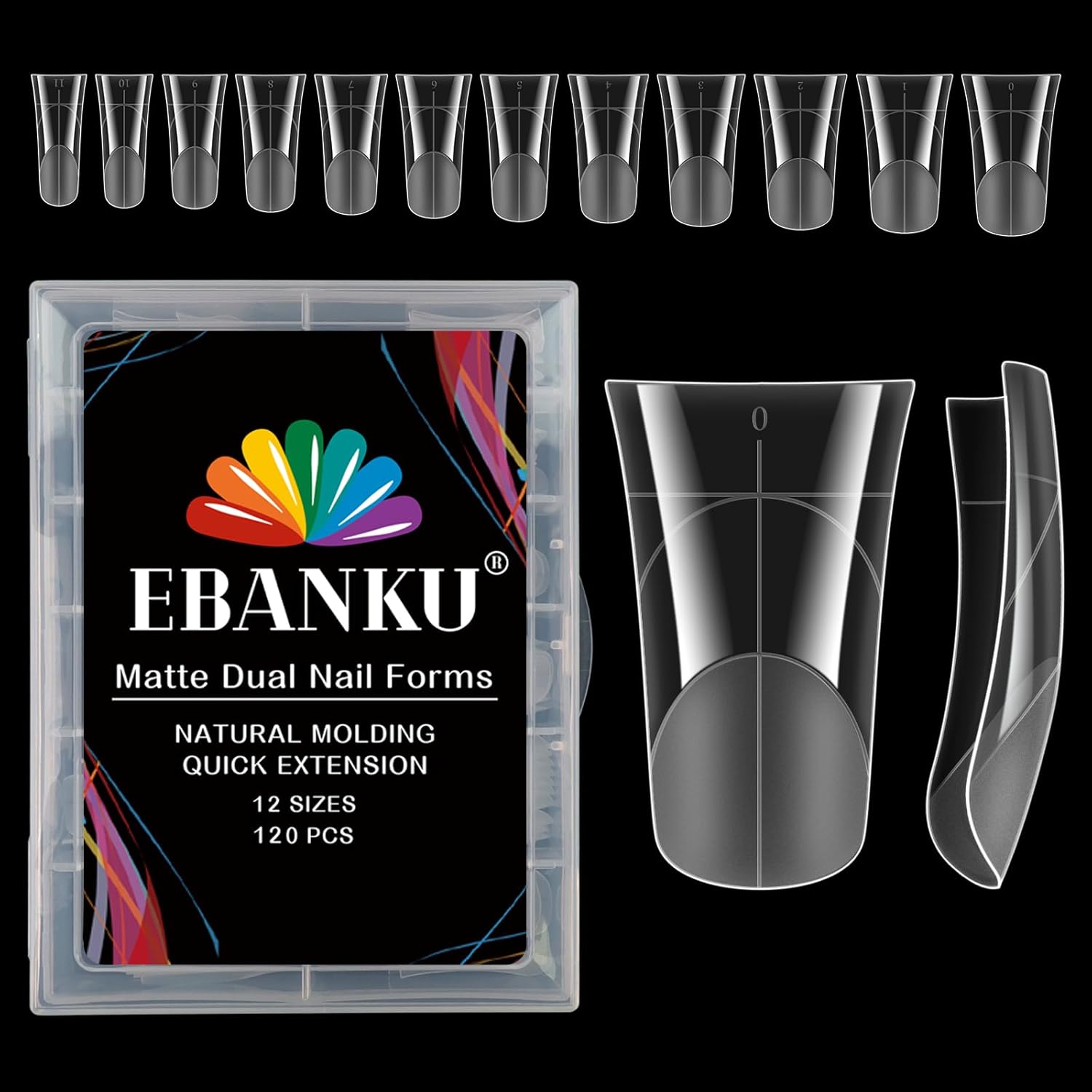 EBANKU Duck Nail Dual Forms for Poly Nail Extension, 120PCS Medium Length Duck Nail Tips Reusable Full Cover French Tip Molds for Builder Gel Nail Art Design Salon&DIY, 12 Sizes-BrightBean Baby