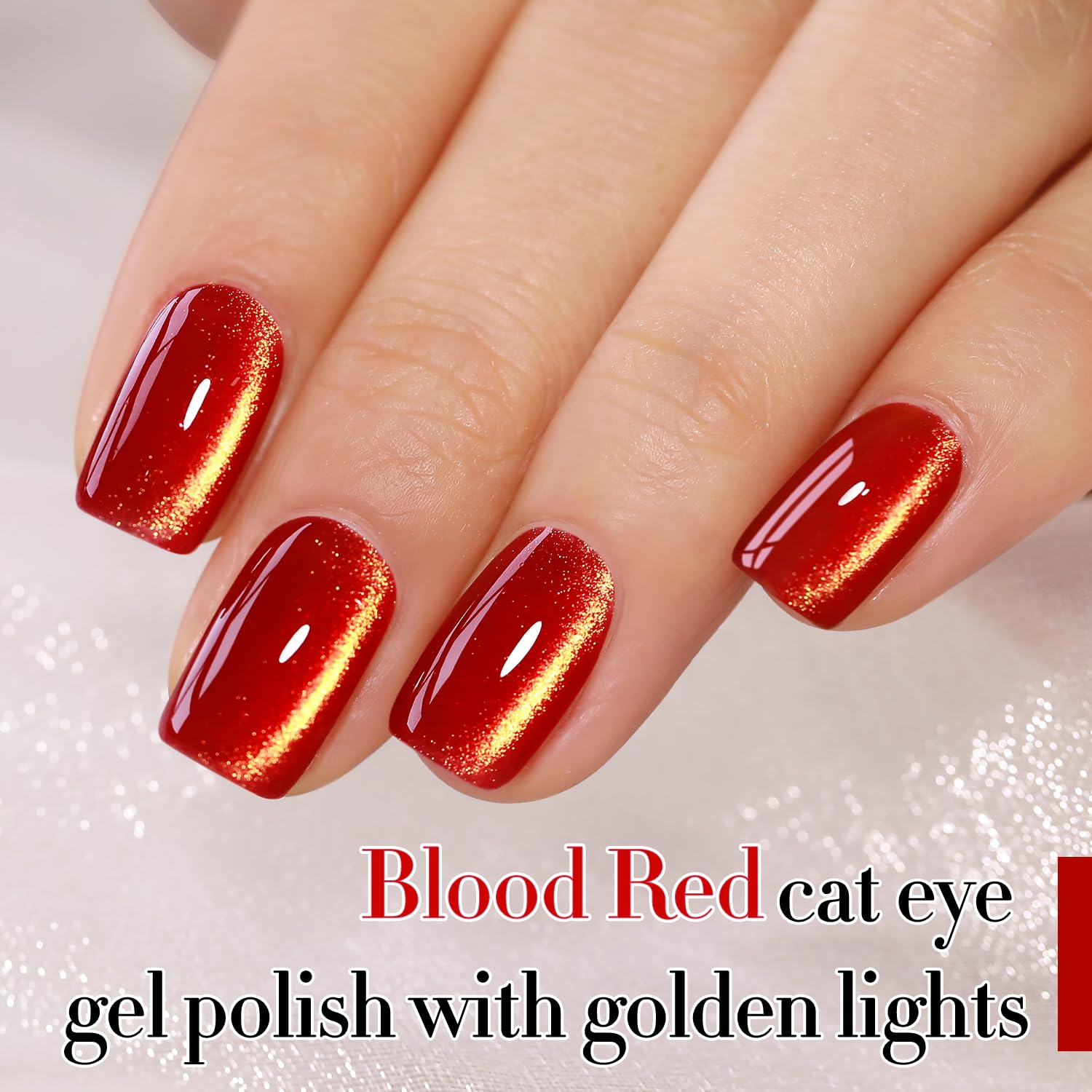 Double Rhythm Cat Eye Gel Polish with Magnet 15ML Ice Glass Holographic Glitter Shimmer Translucent Sheer Color Salon Soak Off Magnetic at Home (Blood Red-MC1145)-BrightBean Baby