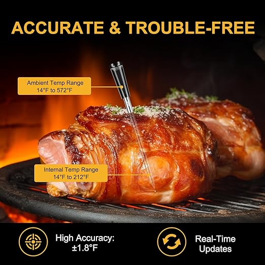 EIHO Wireless Bluetooth Meat Thermometer with 2 Ultra-Thin Probes, Smart Digital Food Thermometer 600FT Remote Range, Standalone Smart Base for Grill Smoker Roast Oven, Cooking Gifts