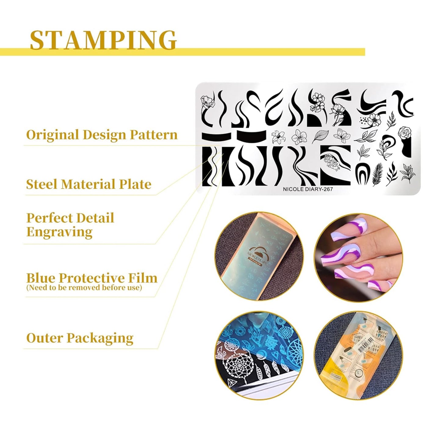Born Pretty Nail Art Stamping Templates Set Flowers Leaves Plant French Stamping Image Plates Manicure DIY Design Stamp Plates 8PCS-BrightBean Baby