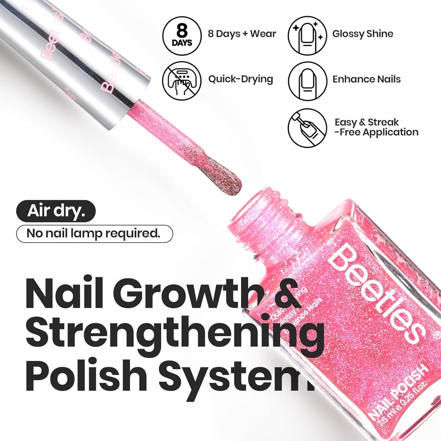 Beetles Glitter Nail Polish Set, 6 Colors Pink Nail Polish Kit Shimmer Gold Nude Jelly Pink Reverie Quick Dry Fingernail Polish Gifts for Women Salon DIY Manicure Kit-BrightBean Baby