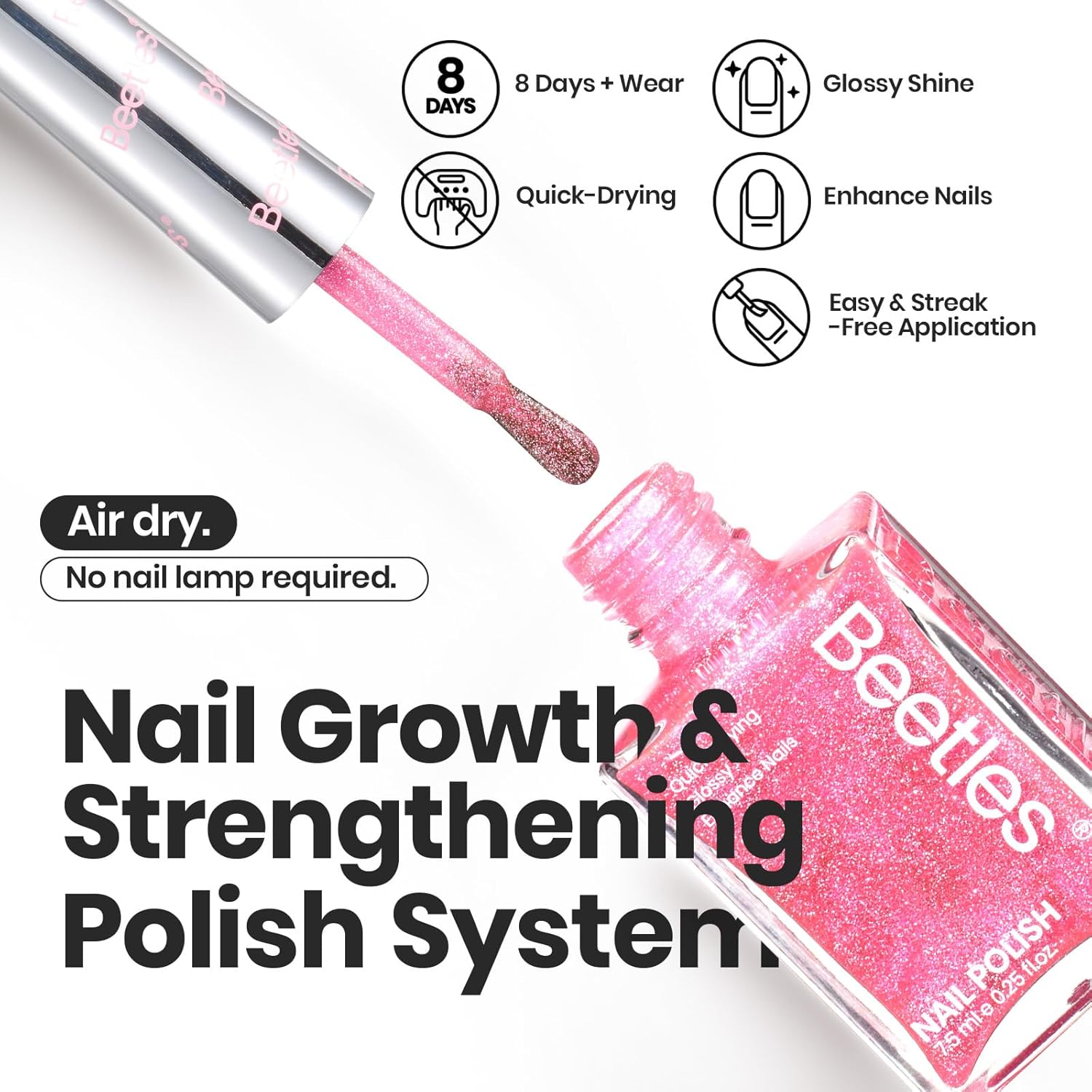 Beetles Glitter Nail Polish Set, 6 Colors Pink Nail Polish Kit Shimmer Gold Nude Jelly Pink Reverie Quick Dry Fingernail Polish Gifts for Women Salon DIY Manicure Kit-BrightBean Baby