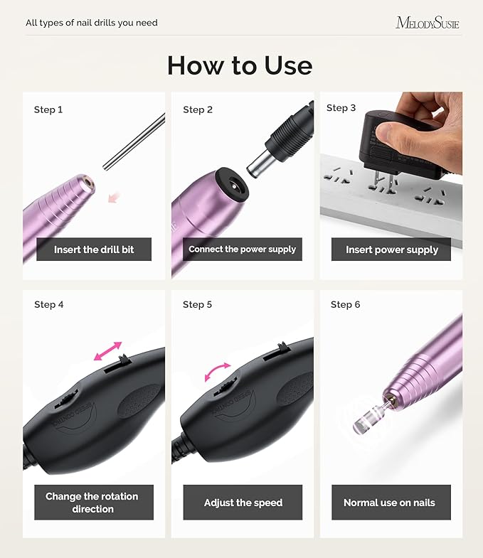 MelodySusie Portable Electric Nail Drill,PC120B Compact Efile Electrical Professional Nail File Kit for Acrylic, Gel Nails, Manicure Pedicure Polishing Shape Tools Design for Home Salon Use, Purple-BrightBean Baby