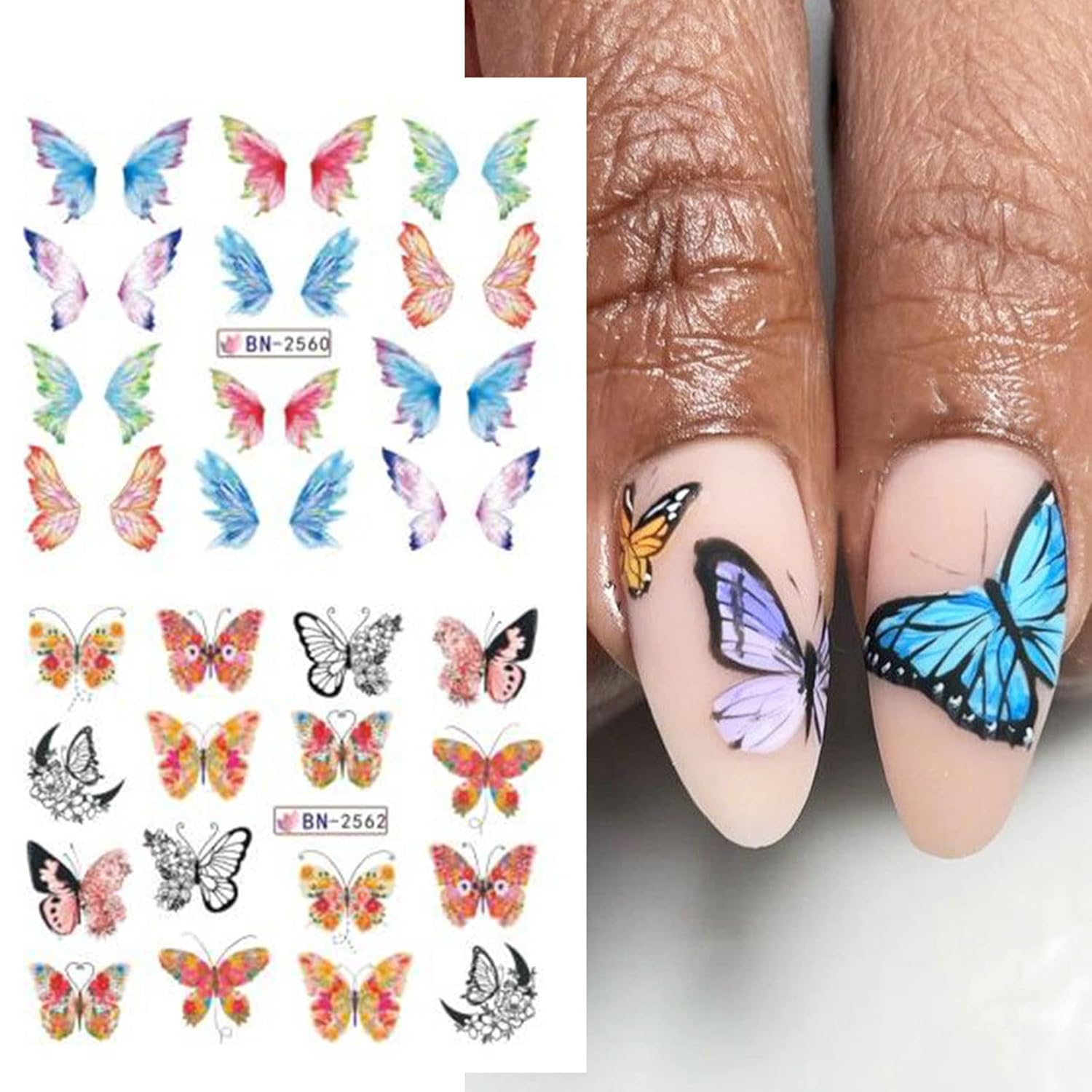 Butterfly Nail Art Sticker Colorful Butterfly Water Transfer Nail Stickers Decal Summer Nail Art Supplies for Acrylic Nail DIY Decoration Manicure Tip 12 Sheets-BrightBean Baby