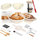 Sourdough Starter Kit, 26PCS Sourdough Bread Baking Supplies, Including a Sourdough Starter Jar (34OZ), Silicone Banneton Bread Proofing Basket Set of 2 (Silver cover, Large glass mouth)