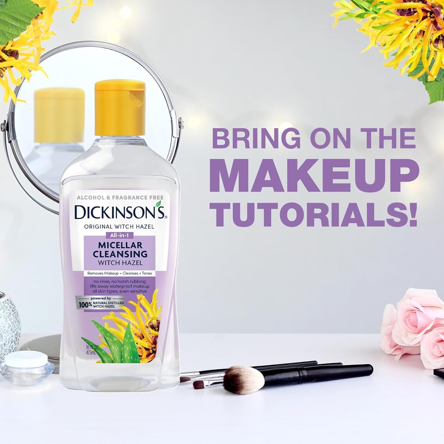 Dickinson's Micellar Cleansing Witch Hazel, An All-in-1 Makeup Remover, Pore Refiner, Skin Cleanser and Toner; Alcohol Free with Aloe, for Sensitive Skin, 16oz-BrightBean Baby