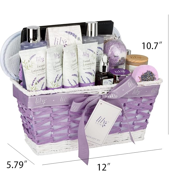 Mothers Day Gifts for Mom - 18-Piece Luxury Bath and Body Gift Set for Women, Lavender Spa Gift Basket with Bath Bomb, Diffuser | Self Care, Christmas Birthday Gifts for Her, Bridal Shower Pamper Kit-BrightBean Baby