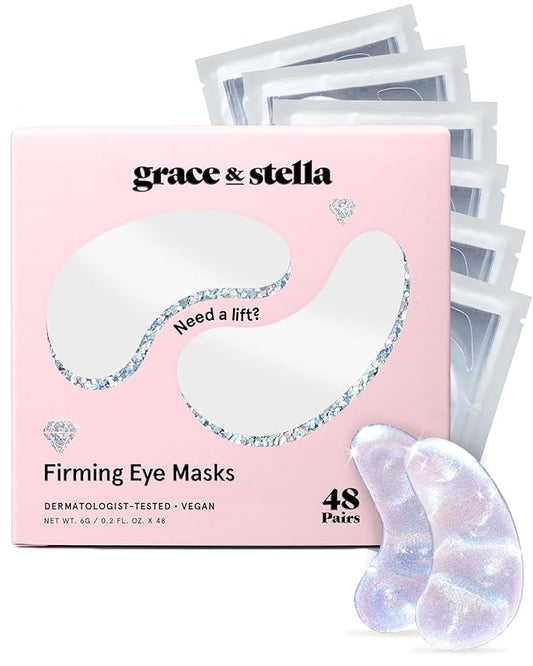 grace & stella Peptide Under Eye Patches with Niacinamide & Rice Extract - Firming Eye Masks for Dark Circles and Puffiness - Gel Mask for Firmer-Looking Skin - Vegan, Cruelty-Free (White, 48 Pairs)-BrightBean Baby