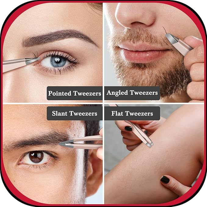 TsMADDTs Tweezers for Women Facial Hair, 8 in 1 Eyebrow Kit with Tweezers, Eyebrow Trimmer Scissors, Razor, Brush with Travel Bag, Hair Plucking Daily Beauty Tools-BrightBean Baby