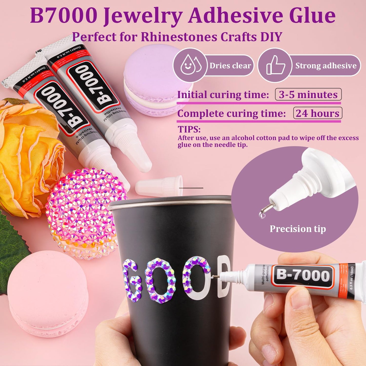 25000Pcs Resin Jelly Rhinestones with Tweezers for Crafting, Dark Purple AB Flatback Gems, Bedazzling Crystal with 3Pcs 10ml B7000 Jewelry Glue for DIY Crafts Clothing Tumblers Shoes Fabric Nail Art-BrightBean Baby
