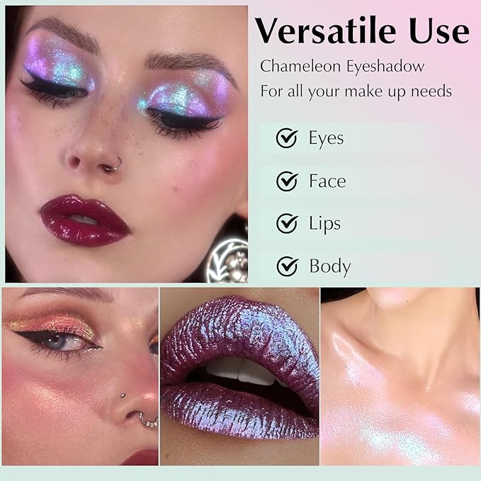 Mermaid Glitter Eyeshadow Palette, Multichrome Chameleon Cream Eye Shadow, Color Shifting White Eyeshadow Sparkling Holographic Shimmer Inner Corner Eye Brightener Highlighter Makeup-BrightBean Baby
