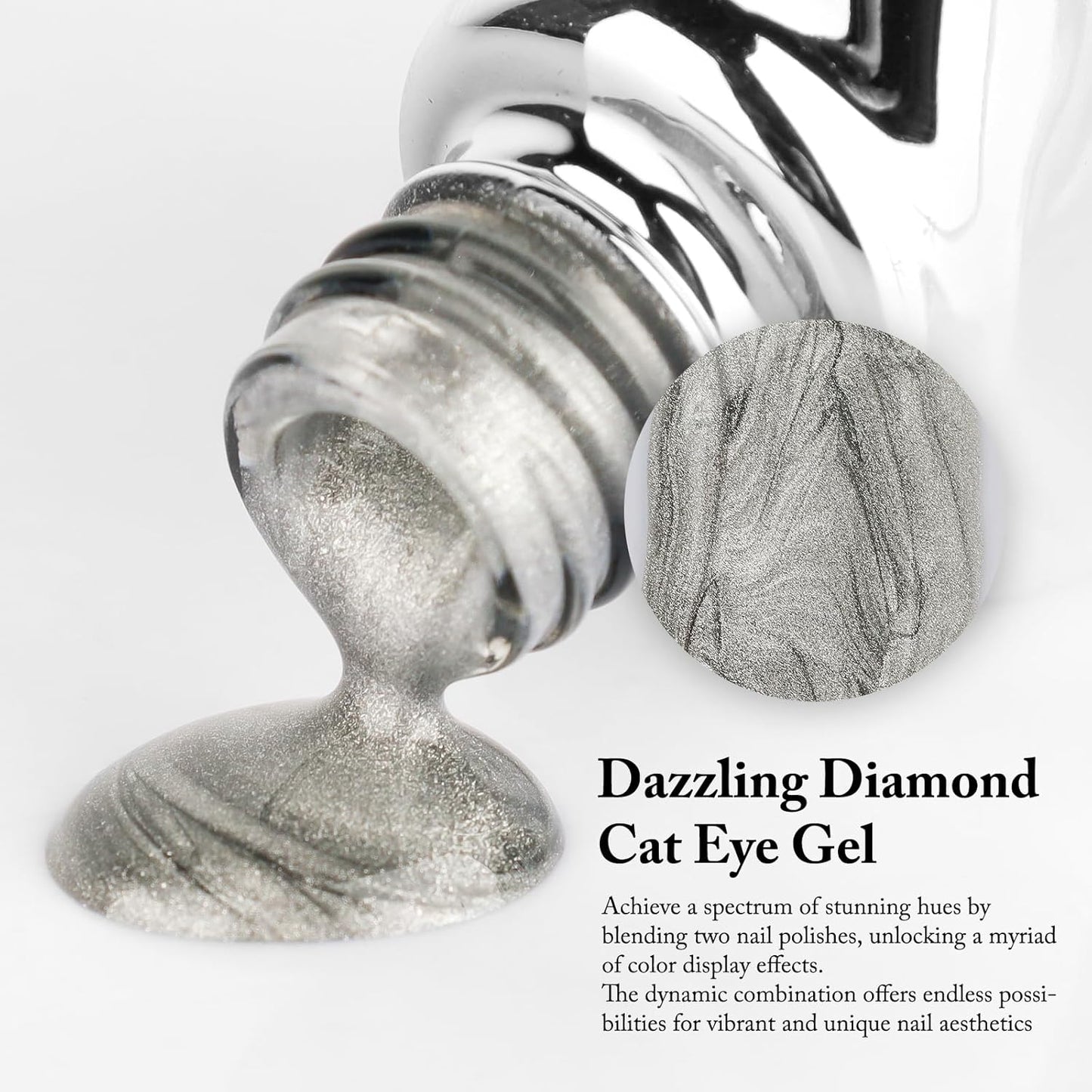 Cat Eye Gel Nail Polish with Magnet Stick, 15ml Glitter Holographic Nail Polish, Magnetic Effect Gel for Home DIY Manicure Gift, Ethereal Gray-BrightBean Baby