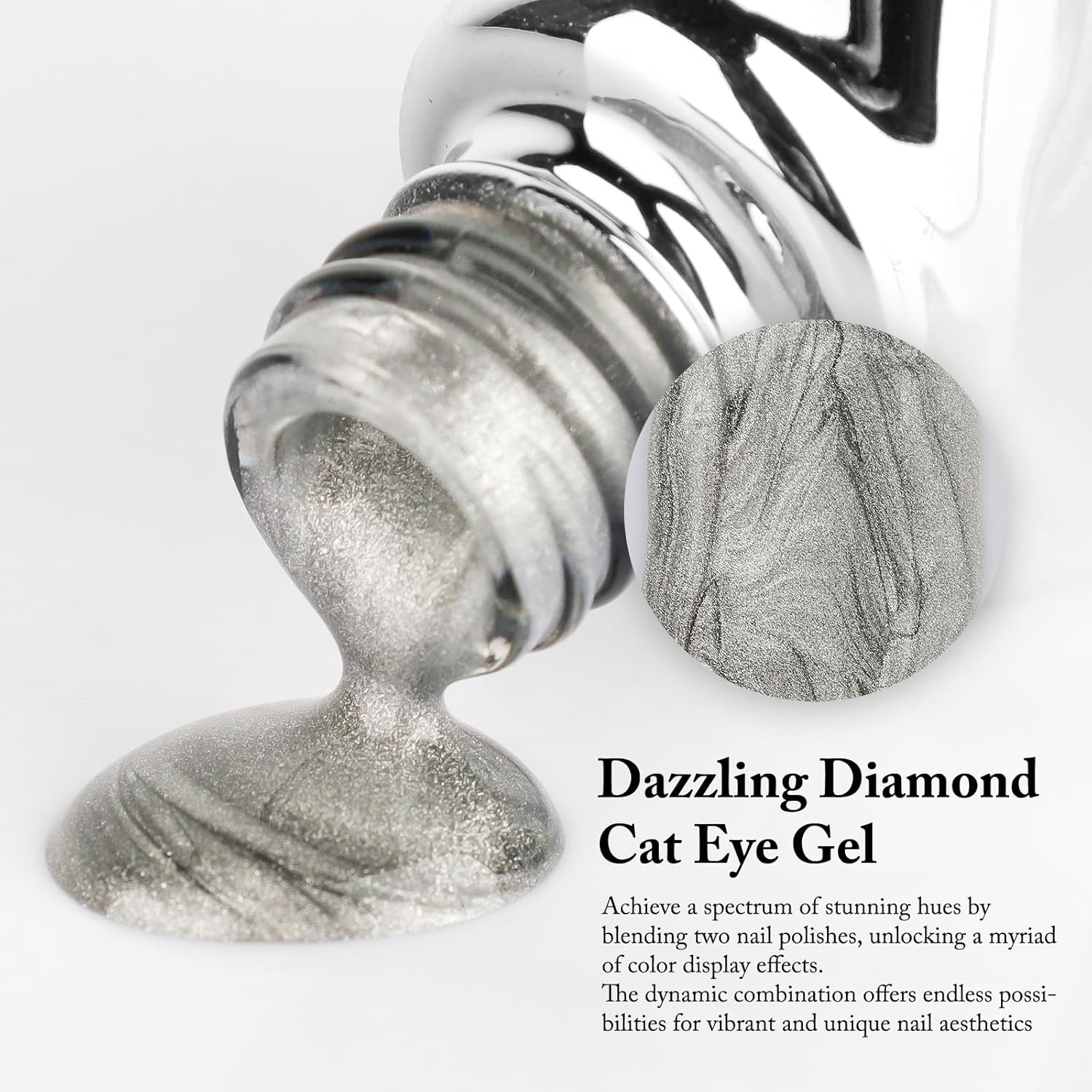 Cat Eye Gel Nail Polish with Magnet Stick, 15ml Glitter Holographic Nail Polish, Magnetic Effect Gel for Home DIY Manicure Gift, Ethereal Gray-BrightBean Baby