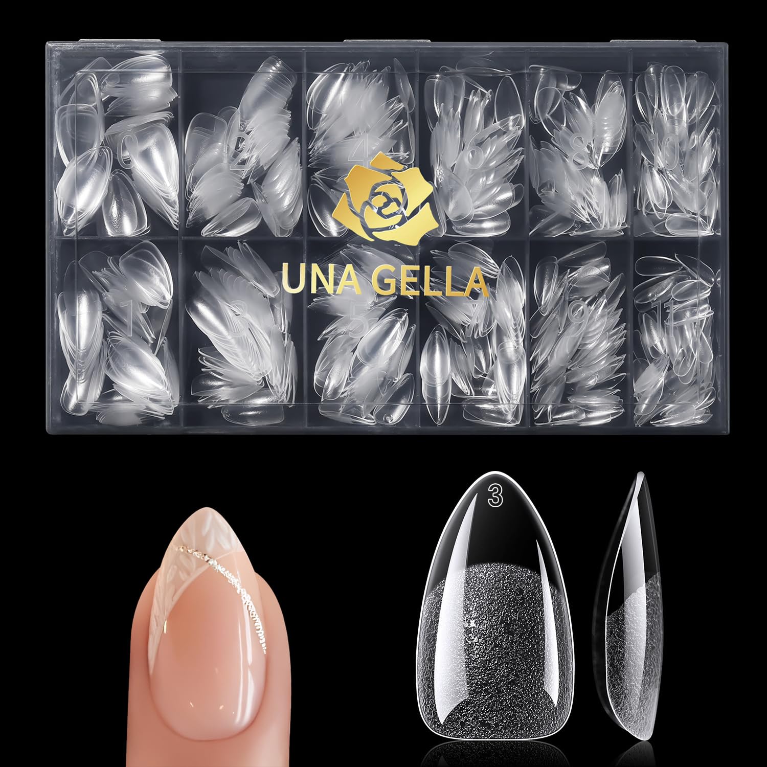 UNA GELLA Short Almond Gel Nail Tips, 600 Pcs Pre-Filed Short Nail Tips Almond Shape Half Matte Press On Nails 12 Sizes Full Cover Clear Fake Nails for Extension Home DIY Salon with Box-BrightBean Baby