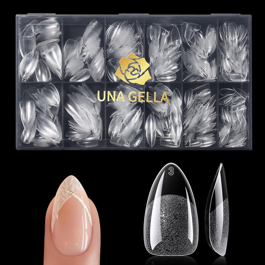UNA GELLA Short Almond Gel Nail Tips, 600 Pcs Pre-Filed Short Nail Tips Almond Shape Half Matte Press On Nails 12 Sizes Full Cover Clear Fake Nails for Extension Home DIY Salon with Box-BrightBean Baby