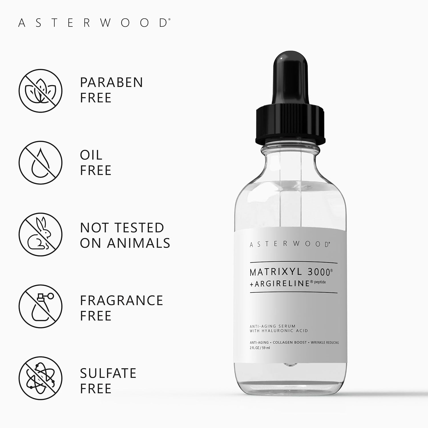 Asterwood Matrixyl 3000 + Argireline Serum with Hyaluronic Acid - Anti-Aging, Wrinkle Reducing, Collagen Boosting - Fragrance-Free - 2 Fl Oz-BrightBean Baby