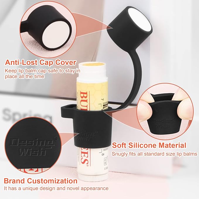 Desing Wish 2 PCS Silicone Lip Balm Holder with Cap Cover Portable Chapstick Holder Keychain Sleeve Lip Balm Key Chain with Key Ring and Wrist Strap Lanyard - Black-BrightBean Baby