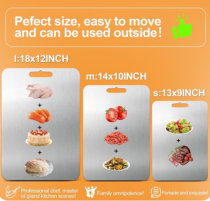 100% Pure Titanium Cutting Boards for Kitchen, Titanium Cutting Board Set of 3, 2025 New Food-Grade Chopping Board for Easy to Clean and Will Not Absorb Odors