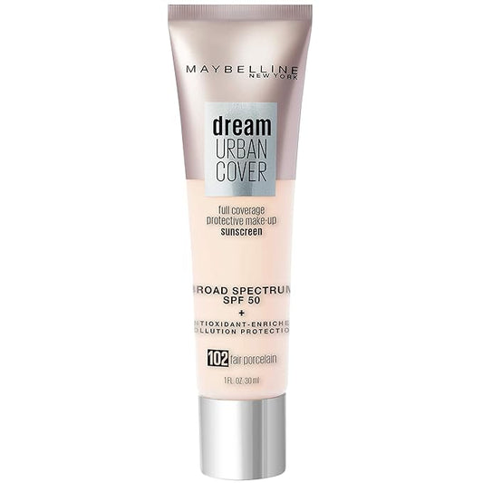 Maybelline Dream Urban Cover Flawless Coverage Foundation Makeup, SPF 50, Fair Porcelain-BrightBean Baby