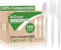 Extra Heavyduty Compostable Cutlery Set - 190 Count Large Disposable Utensils No Plastic Forks Spoons Knives Biodegradable Fork Eco Friendly Silverware for Party,BBQ,Daily Use,Events,Picnic