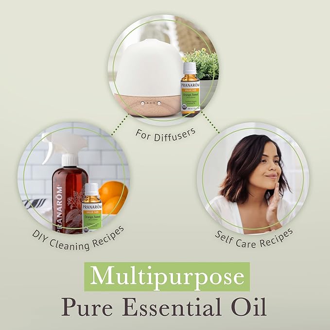 Pranarom USDA Certified Organic Sweet Orange Essential Oil (15ml), 100% Pure Undiluted Therapeutic Grade from Mexico for Aromatherapy, Diffuser, Citrus Scent, Soothing, DIY Cleaning-BrightBean Baby