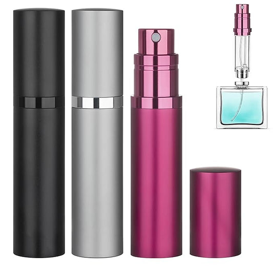 3-Pack 5ml Refillable Perfume Atomizer Travel Bottle Leakproof Luxury Travel Perfume Refillable Bottle, Portable Fragrance Atomiser (Black & Grey & Rose Red)-BrightBean Baby