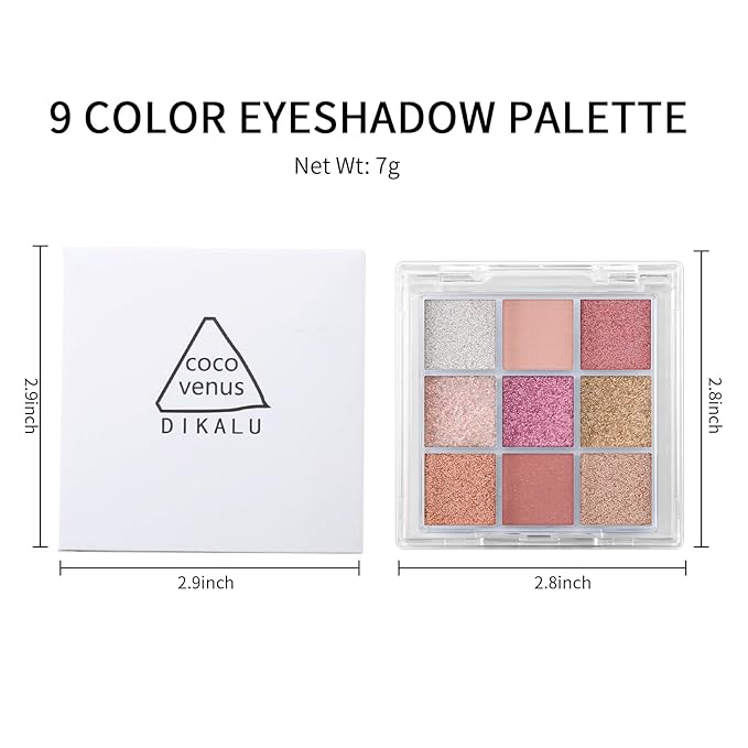 Erinde 9 Colors Eyeshadow Palette, Matte Shimmer Glitter Eye Shadow Palette Makeup, Highly Pigmented Long Lasting Waterproof, Natural Neutral Nude Eyeshadow Makeup Pallet, Sunset Glow-BrightBean Baby