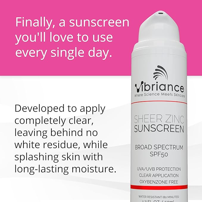 Vibriance Sheer Zinc Sunscreen - Tinted Sunscreen for Face SPF 50, Lightweight Facial Moisturizer with Niacinamide, Hyaluronic Acid - 1.7 fl oz-BrightBean Baby