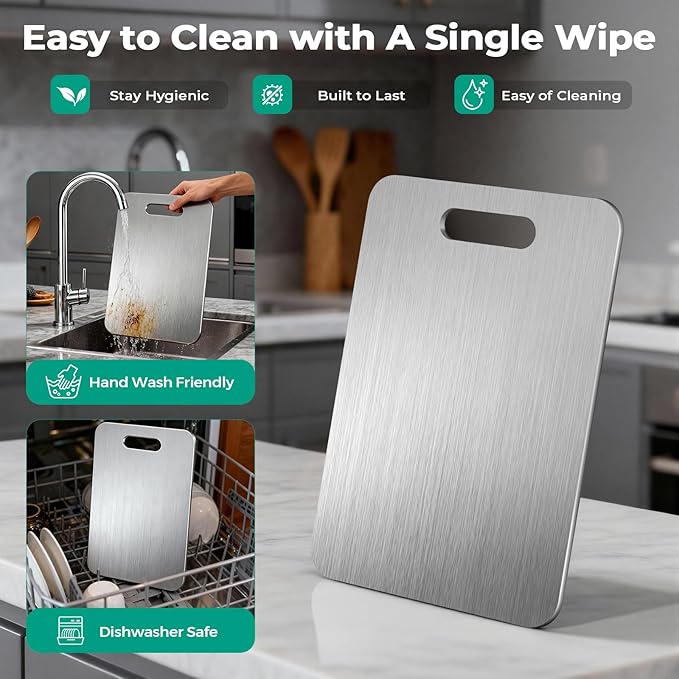 Katuchef Titanium Cutting Board - Upgraded 100% Pure Titanium Cutting Boards for Kitchen Non Toxic, Double-Grade Hygiene Durable Non Moldy Dishwasher Safe Meat Fruit Metal Board (1PC 8x11.5 Inch)