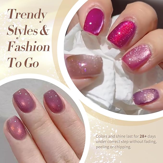 Born Pretty Cat Magnetic Eye Gel Nail Polish, Fall Winter Jelly Glass Magnetic Gel Polish, Purple Brown Pink Nude Glitter Soak Off Nail Art Salon Manicure Home Gift 7ml 6pcs-BrightBean Baby