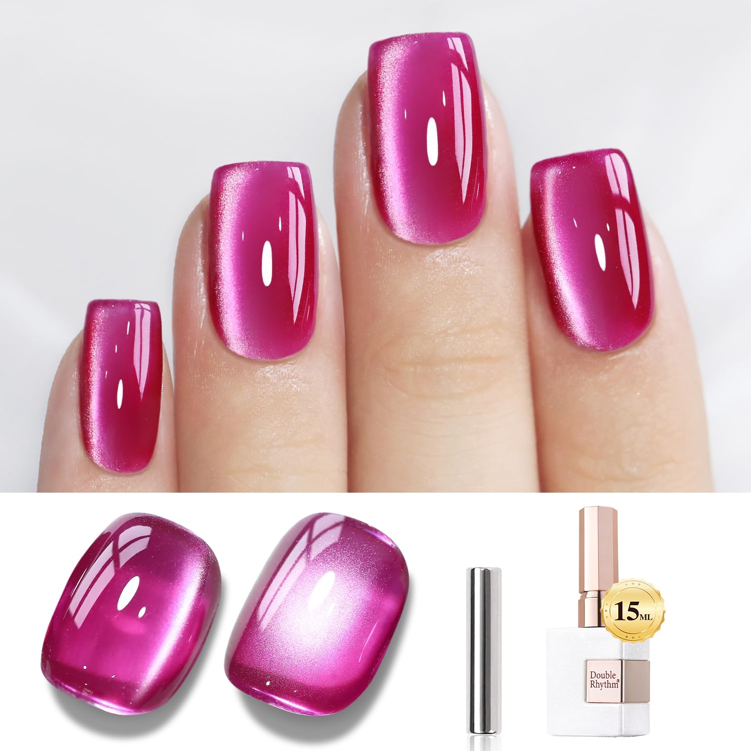 Double Rhythm Jelly Glass Cat Eye Gel Polish with Magnet 15ML Holographic Glitter Shimmer Translucent Sheer Color Magnetic Nail Polish Salon DIY at Home (Jelly Violet-MC1119)-BrightBean Baby