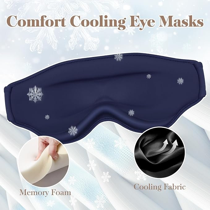 3D Cooling Eye Mask Sleep Mask for Men & Women, 100% Pressure-Free & Light Block-Out Eye Mask for Sleep with Easy Adjustable Strap, Night Eye Cover for Travel, Blue-BrightBean Baby
